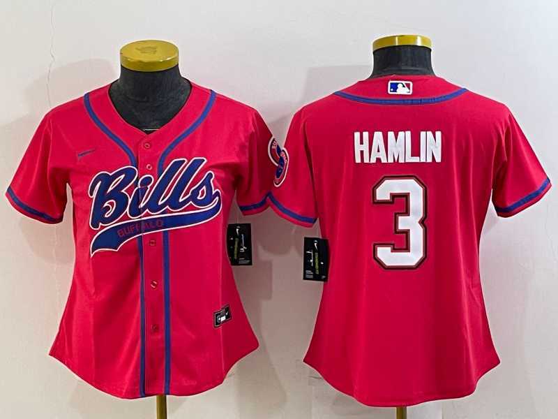 Women%27s Buffalo Bills #3 Damar Hamlin Red With Patch Cool Base Stitched Baseball Jersey->women nfl jersey->Women Jersey